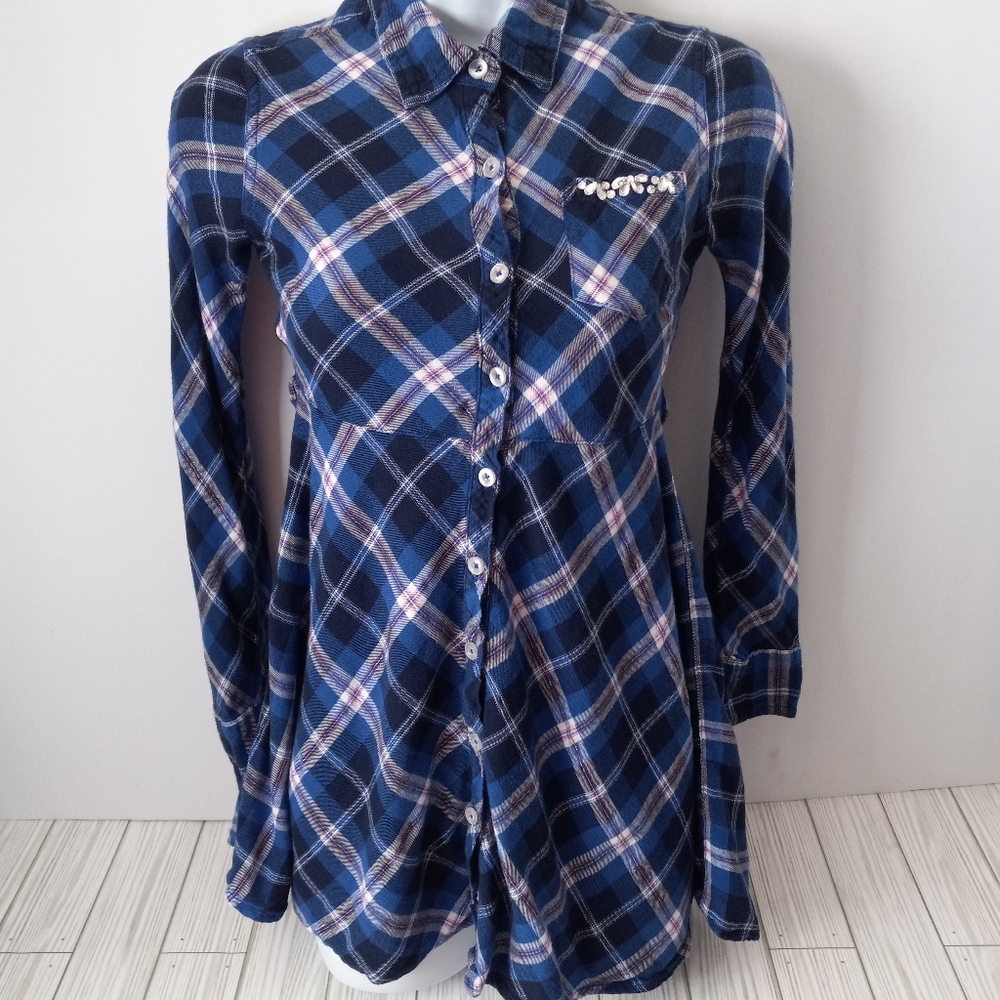 Justice Flannel Plaid Long Sleeve Dress